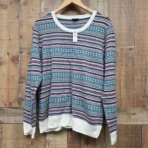 Talbots Fair Isle Wool Blend Multicolored Stripe Sweater Size XLarge New